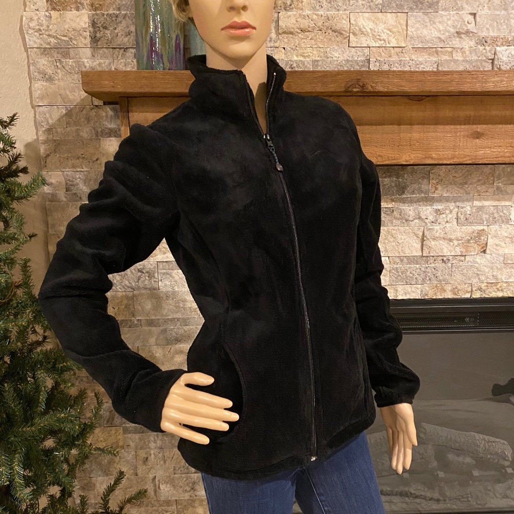 POLAR EDGE Women's Jacket M Black Soft Winter Fleece Faux Fur Full Zip Cozycore